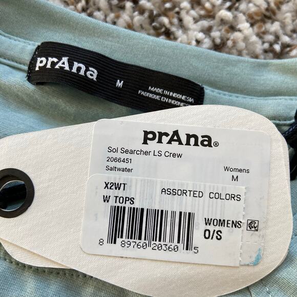 Prana Sol Searcher LS Crew Women's M Saltwater Standard Fit Thumbholes Rouching - Picture 7 of 10